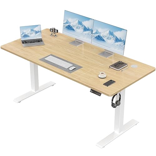 TRIUMPHKEY Höhenverstellbarer Schreibtisch 130 x 60 cm, Schreibtisch Höhenverstellbar Elektrisch, Ergonomischer Steh-Sitz Tisch Computertisch für Home Office, Beige TRIUMPHKEY Höhenverstellbarer Schreibtisch 130 x 60 cm, Schreibtisch Höhenverstellbar Elektrisch, Ergonomischer Steh-Sitz Tisch Computertisch für Home Office, Beige