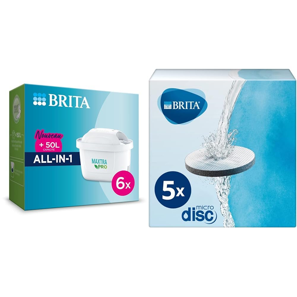 BRITA Pack de 6 cartouches filtrantes MAXTRA PRO All-in-1 - Nouveau MAXTRA + & Pack de 5 Filtres MicroDisc, pour Bouteilles et Gourdes Filtrantes, Réduit le Chlore, le Plomb
