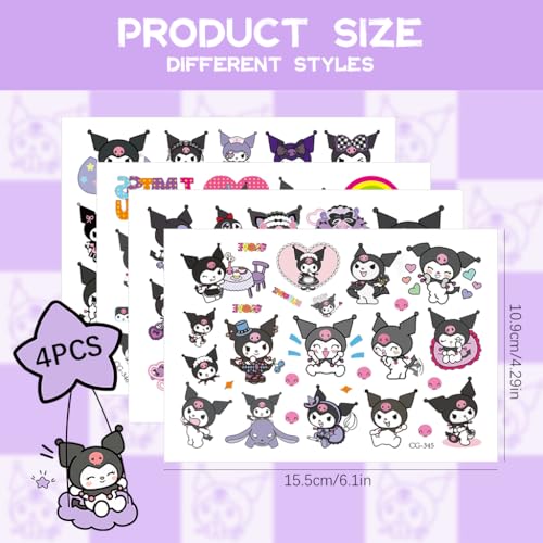 Image of MAYCREATE 4 Sheets Cartoon Temporary Tattoo Stickers for Kids Waterproof | Waterproof Wear, Easy Transfer and Removal, Cartoon Designs, 4 Sheets, Arm and Party Use, Customer Support