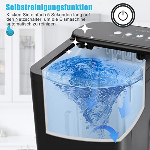 COSTWAY Eiswürfelmaschine Edelstahl Klein | Ice Cube Maker | 12 Kg 24 H | Zubereitung in 6 Min | 1,5 Liter Wassertank | LED-Display | Selbstreinigungsfunktion | 2 Eiswürfel Größen Inkl. Schaufel – Bild 6