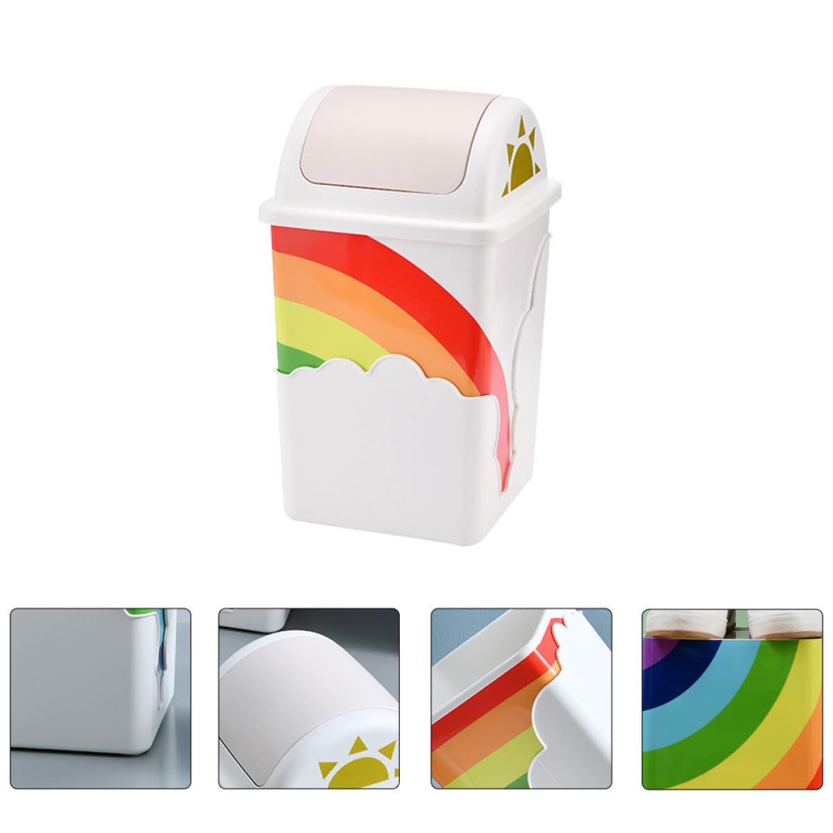 Holibanna Pattumiera Arcobaleno in Plastica Coperchio, Contenitore per Rifiuti Domestici Ecologico e Lavabile, Cestino per Carta da Ufficio e Cameretta