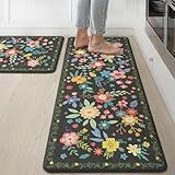 GENIMO Kitchen Mats for Floor 2PCS, Cushioned Kitchen Rugs Non Slip Washable, Farmhouse Anti Fatigue Mat Waterproof, Comfort Standing Mat Rug for Office, Home, Laundry, 17.3"x47"+17.3"x30", Black