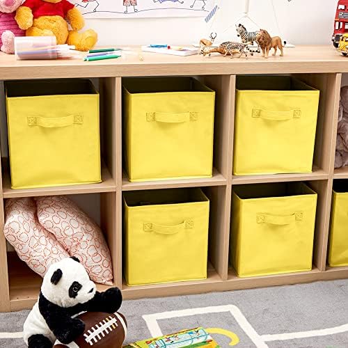 EZOWARE Set of 6 Collapsible Fabric Storage Cube Organiser Bins, Collapsible Basket with Handles For Home, Kids Baby Nursery Room, Closet Toys Organization, 26.7 x 26.7 x 27.8 cm/Yellow 4 51kDmPkhWcL. AC