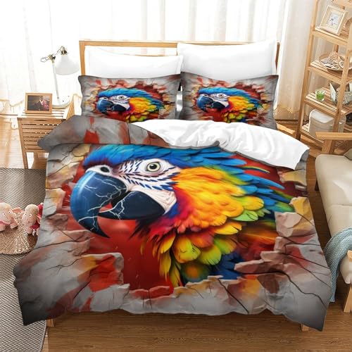 Parure de lit perroquet 100% microfibre 3D haute densité double - 3