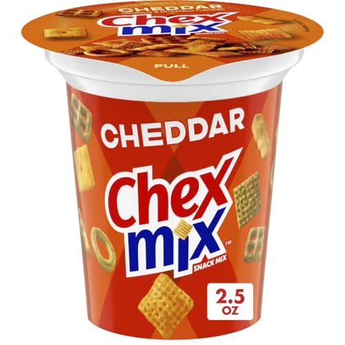 Image of Chex Mix Cheddar Snack Mix, Snack Cup, 2.5 oz | Individual Cup, Fits Car Cupholder, Corn & Wheat Chex, Pretzels, Cheese Crackers, 50% Less Fat than Regular Potato Chips
