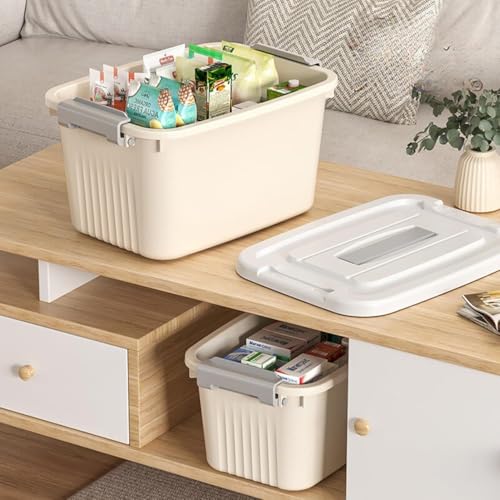 Image of Ash & Roh Plastic Storage Box /Bin /Container with Locking Lid - Sturdy and Versatile Home Organizer, Available in Multiple Size. (1, CREAM, small-17cm X25cm X13 cm)