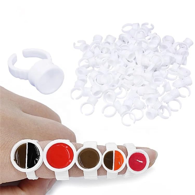 White Eyelash Glue Holder Ring - 100PCS for Eyelash Extension Tattoo Application Nails Extensions