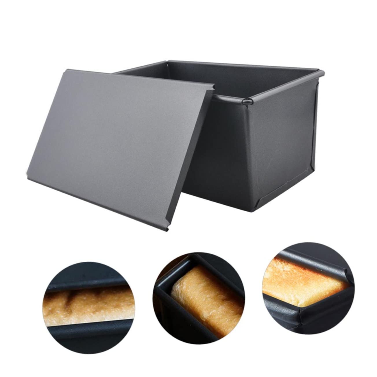 Zerodeko Molde Rectangular para Pan Negro de Metal con Tapa Fácil de Lavar Capacidad 1000g Adecuado para Tostar Pan en Cocina o Casa