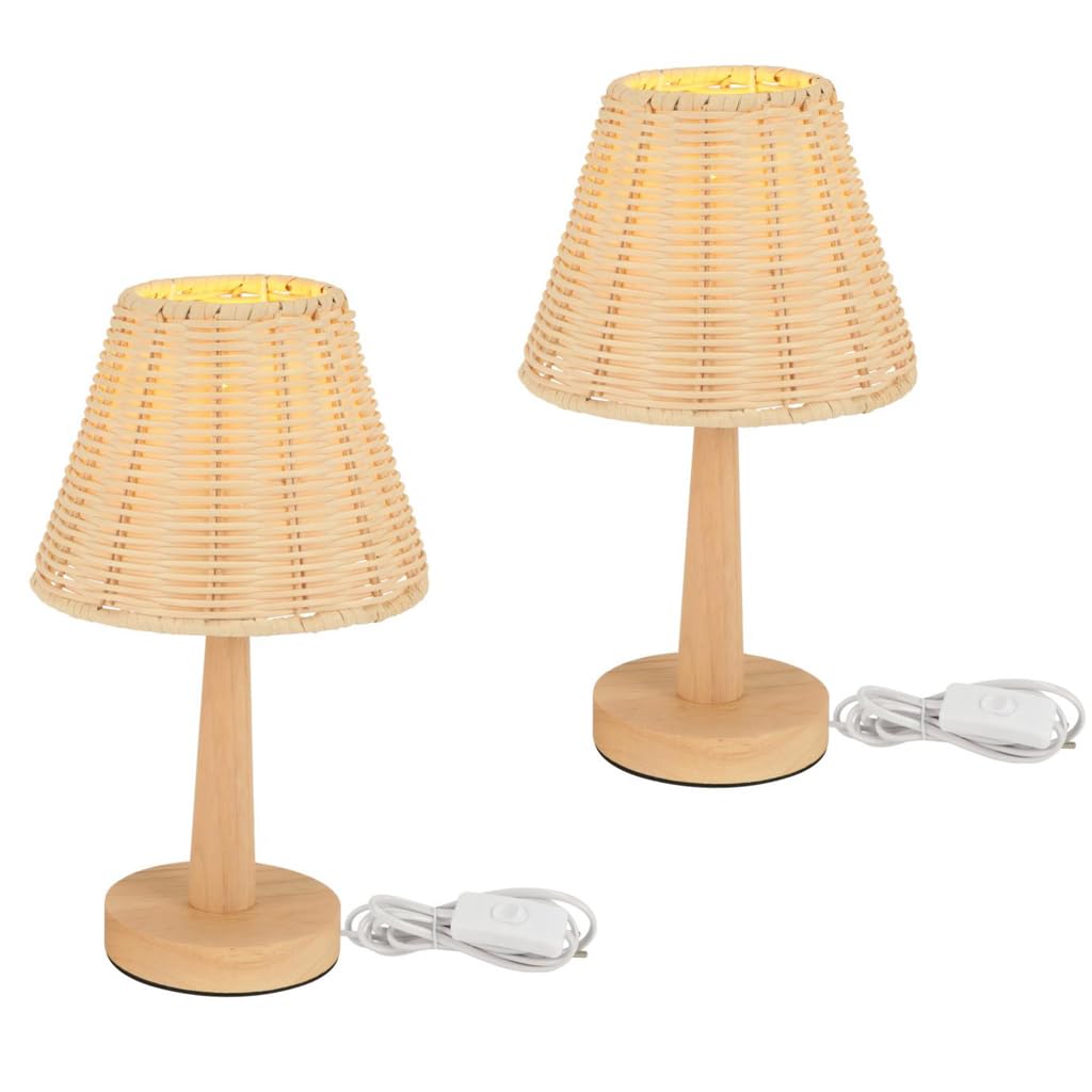 Juego de 2 lámparas de mesa de bambú tejiendo lámpara de noche de madera estilo bohemio iluminación de mesa nocturna decorativa para dormitorio oficina