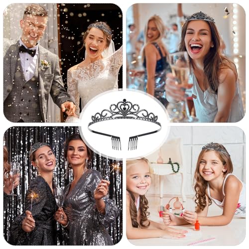 Kristallkrone, Kristall Tiara, Schwarz Strass Diadem mit Kamm für Geburtstags Hochzeit Abschlussball Prinzessinnenpartys Frauen und Mädchen