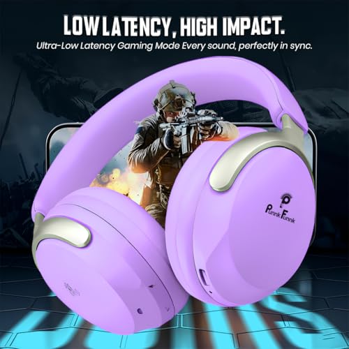 Image of PunnkFunnk Wireless Over-Ear Bluetooth Headphones - Deep Bass, Noise Isolation, Soft Cushioned Earcups, Foldable Lightweight Design, HD Mic for Gaming, Music & Calls (Purple)