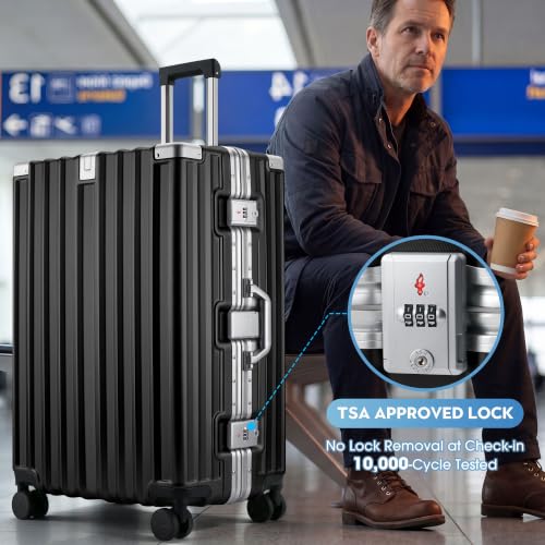 Image of Zipperless Luggage, 24 Inch Checked Suitcase | Checked Luggage, 9H Scratch PC Hardshell, Aluminum Frame, TSA Lock, 360 Spinner Wheels, Black