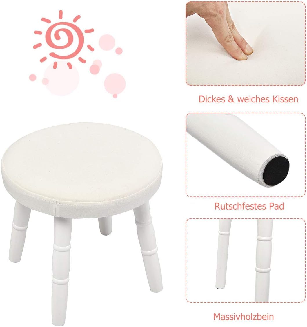 FANTASK Tocador Infantil 2 en 1, tocador y Escritorio con Espejo y Taburete Desmontables, Color Blanco