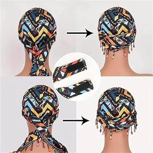 Stretchy Adjustable Women's Beaded Headscarf Hat, Boho Satin Lined Halo Turban Decorative Hats2