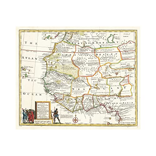 Negroland Map - Adjacent Countries Guinea Ghana - 1747 West Africa Wall Art Map Poster - African American History - Conversations Piece - Slave Trade Regions - Modern Reproduction - Pre-Colonial #TOP2