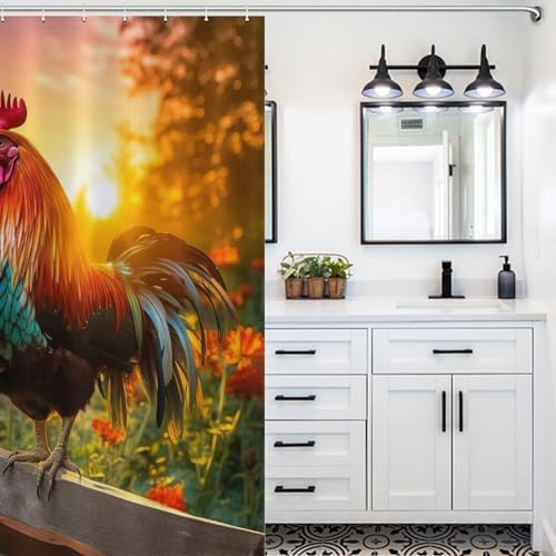 Rideau de douche coq en tissu polyester imperméable 152x183 cm - 5