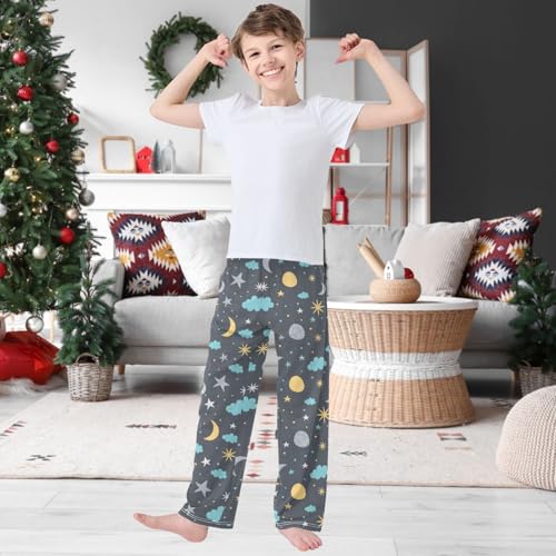 Boy's Pants Yellow Moon Stars Blue Cloud Jogger Pants Elastic Waist Long Bottoms Trousers with Pockets 6-14 Years2