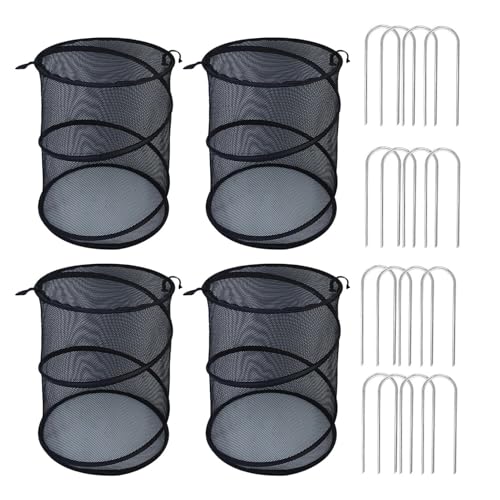 Net Cover for Plants, Outdoor Plant Mesh Pop Enclosure - 4-Piece Foldable Garden Protection Grid with 16 Ground Anchors for Blueberry Bushes Fruits Cultivation