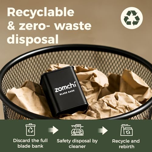Image of ZOMCHI Razor Blade Bank for Used Double Edge Safety Razor Blades, Black | Metal Disposal Case With Slot Opening, Sealed Body, Compact Size, Helps Keep Used Blades Contained For Bathroom Or Travel
