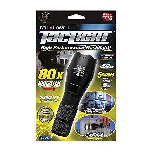 Bell+Howell 1308 Taclight High-Powered Tactical Flashlight with 5 Modes & Zoom Function (80x Brighter), Heavy Duty Shockproof & Waterproof Security Torch for Camping Outdoor Emergency As Seen On TV