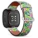 CJBROES Replacement Leather Watch Band, Compatible with Fitbit Versa 3 and Fitbit Sense of Wristband Bracelet Accessory - Tropical Watercolor Thailand Palm