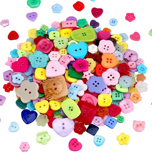 Efivs Arts 250-300pcs Resin Buttons Bulk Assorted Sewing Buttons 2 & 4 Holes for Crafts Clothes DIY Manual Button Painting DIY Handmade Ornament