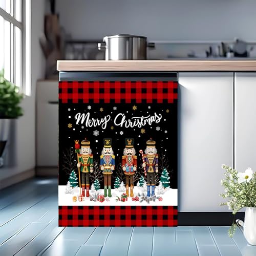 Image of Christmas Nutcracker Dishwasher Magnet Cover, 23x26In Nutcrackers Dishwasher Magnet Sticker for Kitchen Winter Holiday Decor Refrigerator Magnet Covers Magnetic Fridge Panel Decal