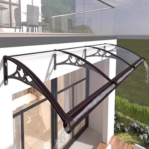 Auvent de Porte d'Entrée Extérieur,Terrasse Toit Abri Protection UV Contre La Pluie,Toit Marquise en Polycarbonate Transparent,Support en Aluminium,pour Fenêtre Jardin Patio (80x90cm/31 x35)