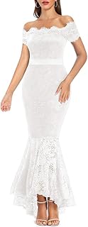 LALAGEN Women's Floral Lace Long Sleeve Off Shoulder Wedding Mermaid Dress