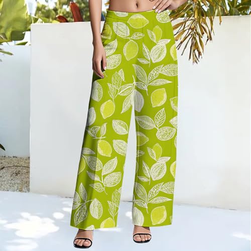 ZOCANIA Palazzo Pants for Women Cartoon Fruits Pattern Comfy Womens Wide Leg Baggy Pants Casual Lounge Vacation Trousers3