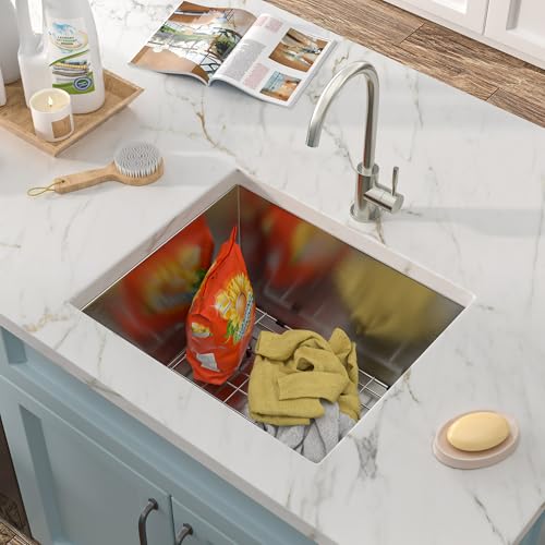 Image of 21 Undermount Laundry Sink - Fulorni 21 inchx18 inch Laundry Room Utility Tub Sink Under Counter 16 Gauge 304 Stainless Steel 12 Inch Deep Single Bowl Basin