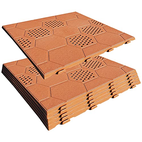Pack de 6 baldosas plásticas para suelo exterior de 39x39x2,5 cm. Superficie total 0,9m². Colección Easy - Terracota