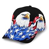 Men Women Baseball Fitted Cap American Flag And Bald Eagle Patriotic Black Baseball-Cap Made...