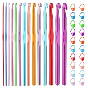 Mayboos Juego de 35 ganchos de ganchillo, mango ergonómico de aluminio de colores, agujas de tejer de ganchillo para principiantes y experimentados ganchos de ganchillo