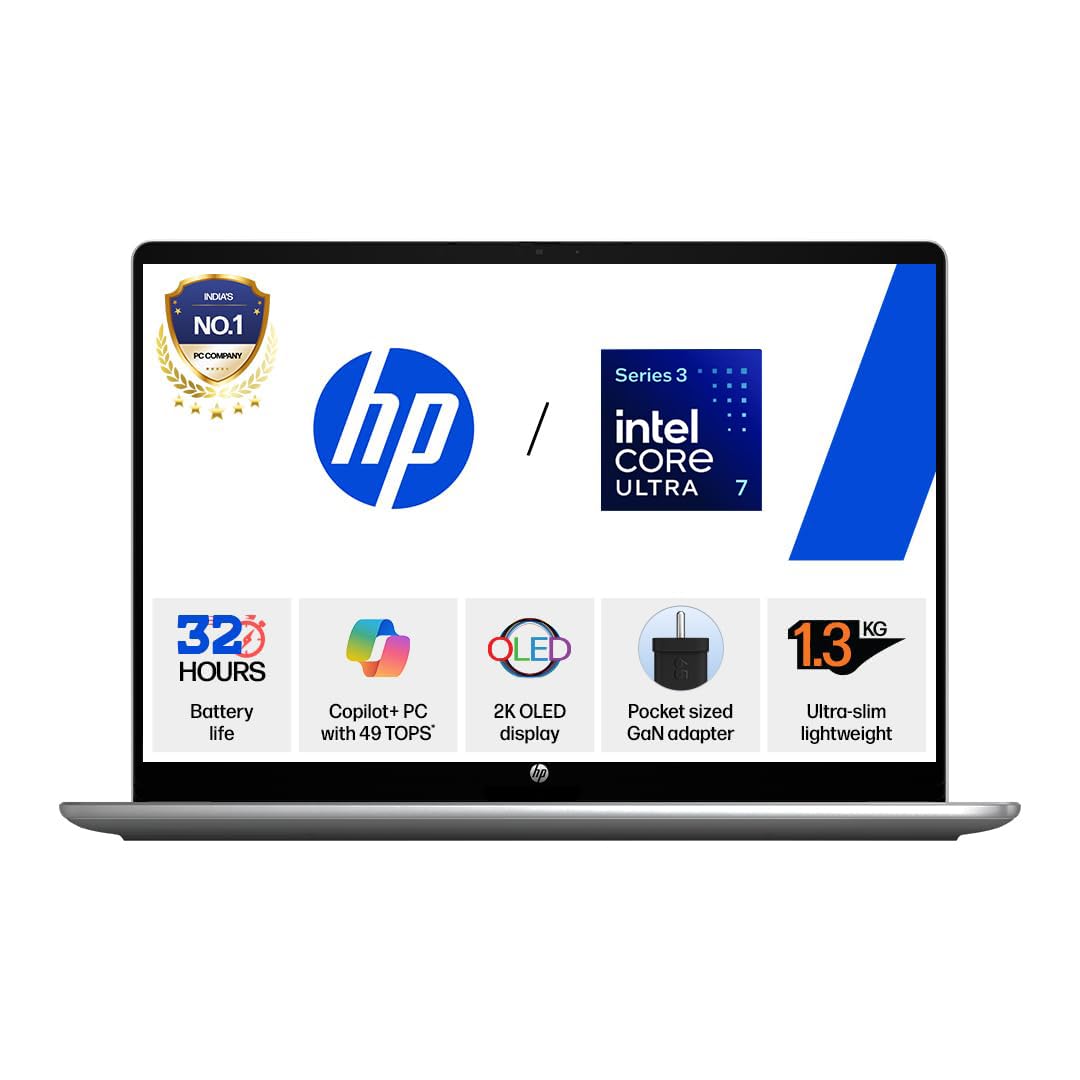 HP OmniBook 5 OLED ● Intel Core Ultra 7 355 ● 49 Tops ● 16GB LPDDR5x ●1TB SSD ● 2K● 14''/35.6cm● Win11● Office24● Meteor Silver● 1.33kg● hh0030TU● mini GaN Charger● Upto 32hrs battery life ● AI Laptop-image-11