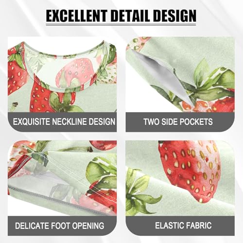 ALAZA Watercolor Strawberry Fruit Green Pajamas Short Sleeve 2 Piece Sleepwear Top and Bottom Pajama Set Unisex4