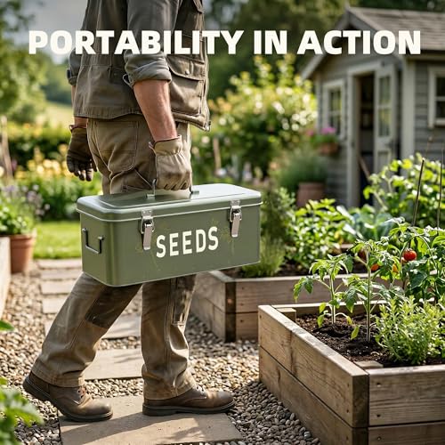 Orionstar Saatgut-Aufbewahrungs-Organizer, Samen-Sparbox aus Metall mit 30 Pflanzenetiketten und 30 Samenumschlägen