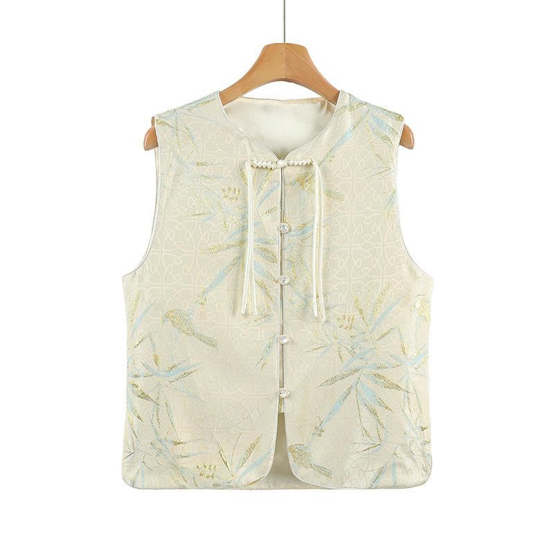 Chal de jacquard para mujer estilo chino sin mangas nacional con botones 5