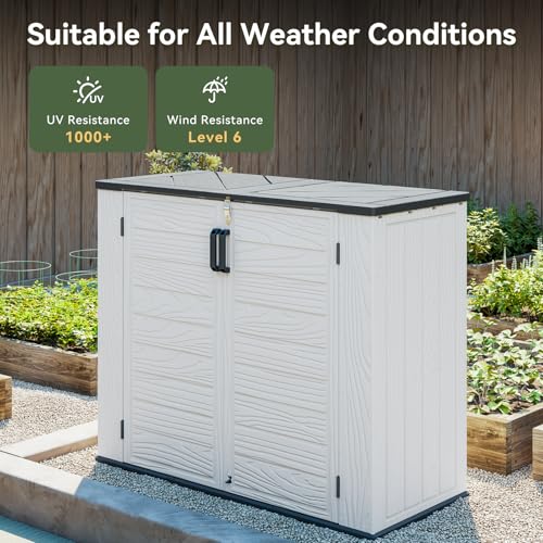 Image of AOXUN Horizontal Storage Sheds 41 Cu.ft, Outdoor Storage Box 160 Gallon, Waterproof Lockable Resin Shed, Patio Storage for Garden, Pool, Cushions, Tools, White