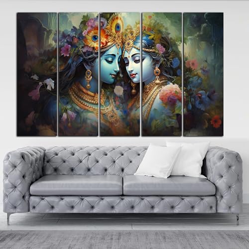 Image of KYARA ARTS Wood Framed, Radha Krishna wall Painting with frame multicolor 50 x 30 inch set of 5 (Design-03)
