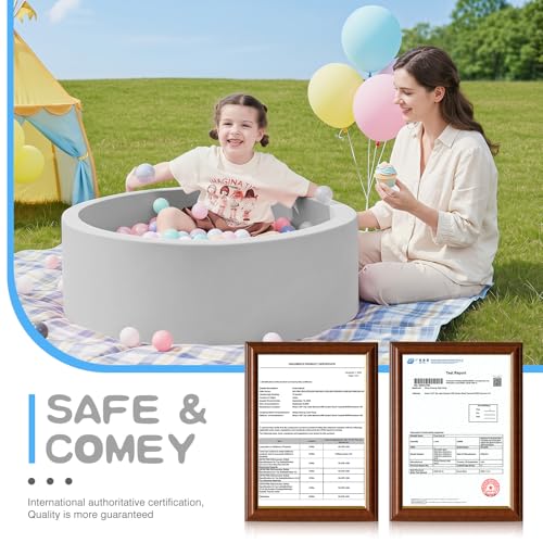 Image of SHJADE Foam Ball Pit, 35.4 inchx 11.8 inch Ball Pits for Toddlers-Grey | Soft Memory Sponge Round Playpen Ball Pool for Kids, Ideal Gift for Babies, Indoor and Outdoor Game, Balls not Included