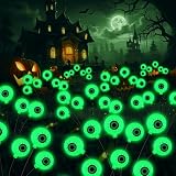 Halloween Decorations Outdoor, 6 Pack 36 LED Solar Scary Eyeball Swaying Lights, Green Solar Firefly Light Waterproof Outdoor Garden Lights for Halloween Yard Garden Lawn Party Flower Bed