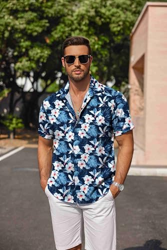 Image of COOFANDY Men's Linen Shirts Short Sleeve Casual Shirts Button Down Shirt for Men Beach Summer Wedding Shirt
