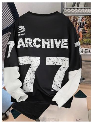 Floerns Boy's Letter Number Print Y2K Jersey Tee Long Sleeve T-Shirt Crew Neck Streetwear Top Drip Outfits3