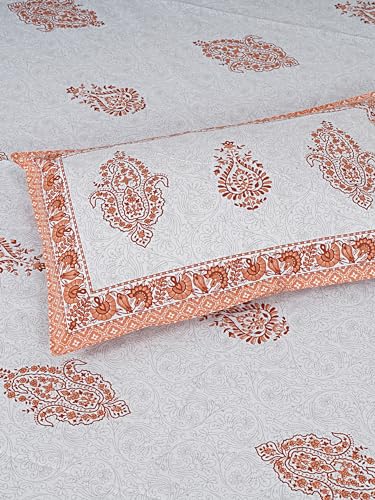 Image of LIVING ROOTS Jaipuri Hand Block Print Queen Cotton Bedsheet 86 * 96 Inches (7.1 * 8 Feet) with 2 Pillow Cover | 140 TC | Rich Fast Colour with No Colour Bleeding (204-B)