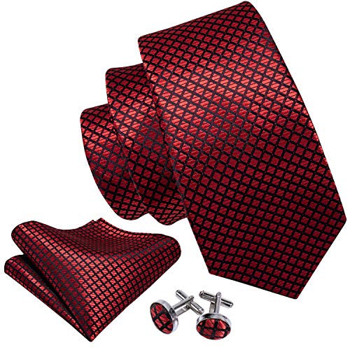 Image of Barry.Wang Classic Mens Ties Silk Necktie Pocket Square Cufflinks Set Woven Designer Wedding Business
