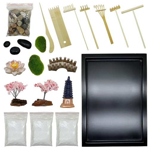 Woohome Kit de décoration Jardin Japonais Sable Zen Miniature, Mini Jardin Zen Decoration de...