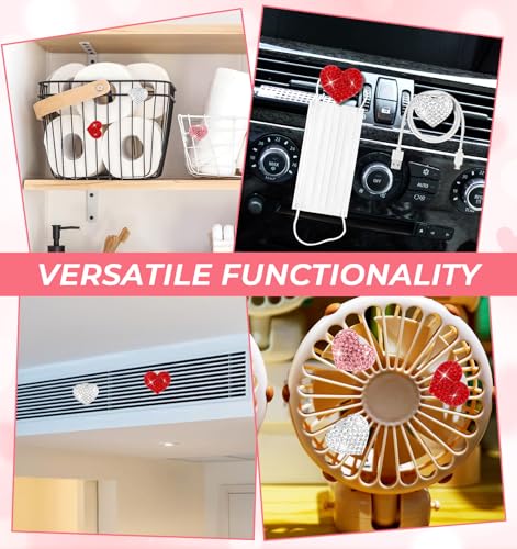 Image of 6PcsBling Heart Air Vent Clips, Sparkling Heart Air Vent Clips Car Accessories for Easy Installation and Car Interior Decor, White Red and Pink