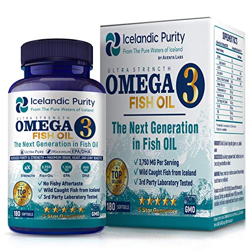 Omega 3 Fish Oil 3750mg | 4X Strength | Wild-Caught, Non-GMO, Burpless | Laboratory Tested | EPA 1350mg + DHA 900mg | Supports Heart, Brain & Joint Health (180 Count)