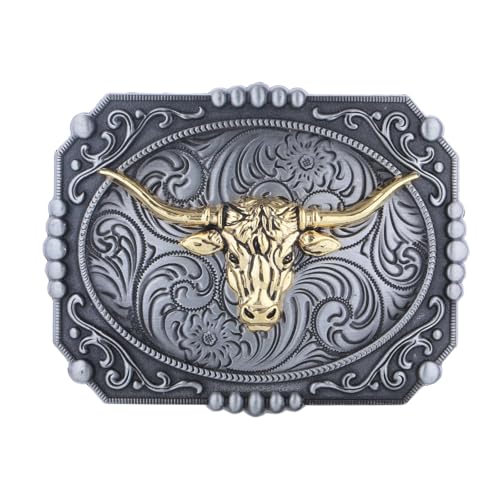 Image of Turquoise Belt Buckle for Men Western Texas Longhorn Bull Rodeo Belt Buckle American Cowboy Chic Gift